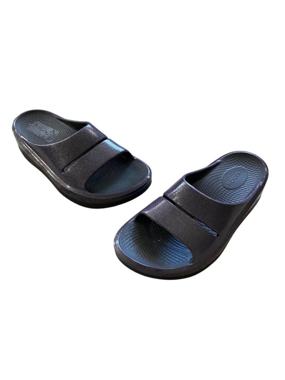 Oofos Womens Oomega Ooah Glitter Slide Sandals Purple Size 7 Recovery Loungewear